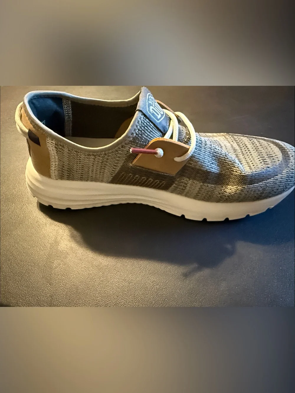 Hey Dude Men's Knit Slip-On Sneaker in Gray with Tan Accents